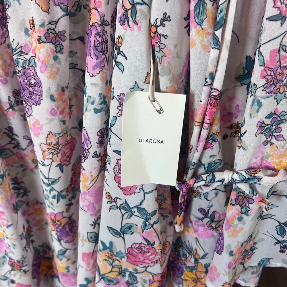 Tularosa Brogan Floral Off The‎ Shoulder Bell Sleeve Mini Dress XL White Pink - Picture 7 of 7